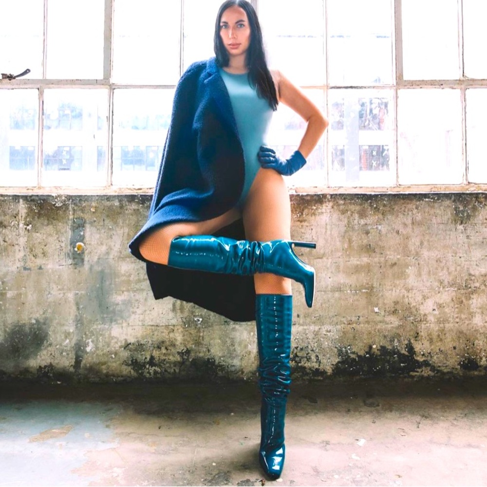 Tamara Mellon Legacy Over The Knee Teal Boots - Picture 2 of 11
